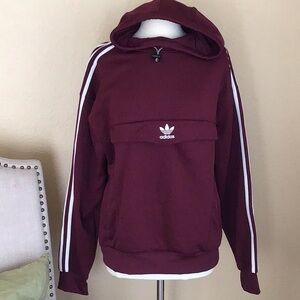 Adidas Burgundy Hoodie with White Stripes